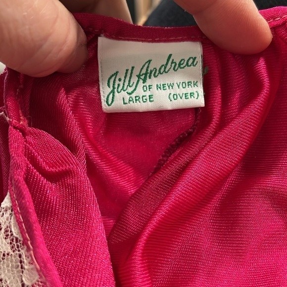 Vintage fuchsia Nightgown nightie Jill Andrea Sexy Lace Long-Large USA made - Picture 7 of 8